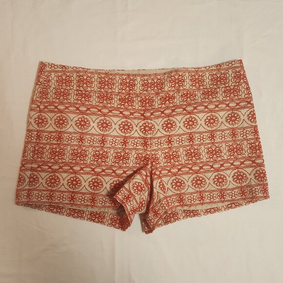 LOFT Red and Cream Floral Embroidered Shorts Size 14 - Picture 1 of 13